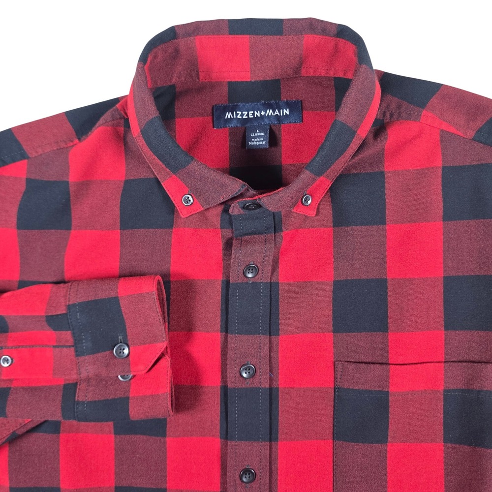 Mizzen+Main Button Down Mens Large Red Black Buffalo Plaid Performance 1WS-1000